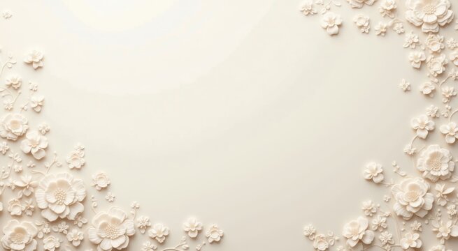 White heart shaped frame made of flowers on a white background plant background