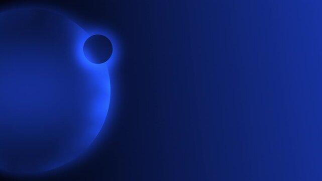 A looping animation of two glowing blue moons orbiting counter-clockwise around a radiant giant planet, forming a calm, abstract cosmic scene that feels both futuristic and hypnotic