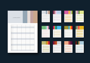 Calendar Family Planner Template with Monthly Color Palette