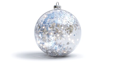 Silver christmas ball ornament with glitter isolated on white background