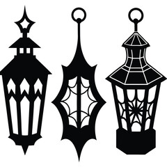Three decorative lantern silhouettes, vector illustration