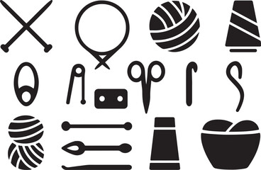 Complete Knitting Workshop Geometry Silhouette Icon Set.eps