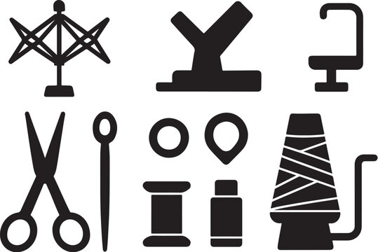 Yarn Winding & Support Tools Geometry Silhouette Icon Set.eps