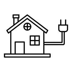 home with electric plug line icon with editable line icon