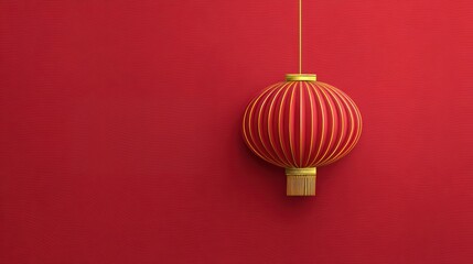 Elegant red Chinese lantern with gold accents against a textured red background