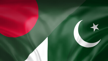 Bangladesh vs Pakistan flag waving in wind isolated on black background