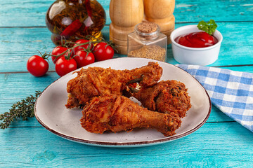 Crispy fried chicken drumsticks leg