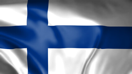 Finland flag cloth waving in wind isolated on black background