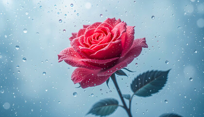 Red rose with water drops