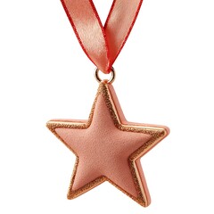 Pink star shaped ornament with ribbon isolated on white background