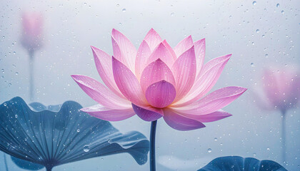 Pink lotus flower with water drops