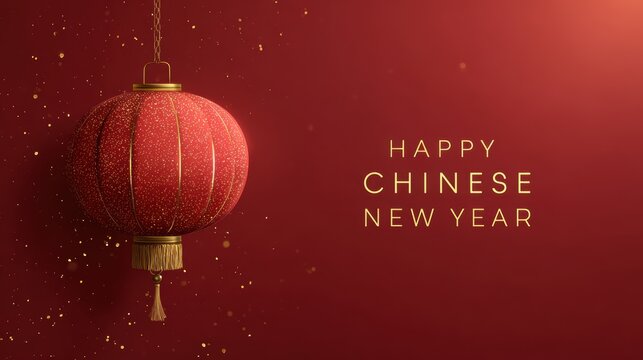 Elegant Chinese New Year lantern with gold accents and festive text on red background - Powered by Adobe