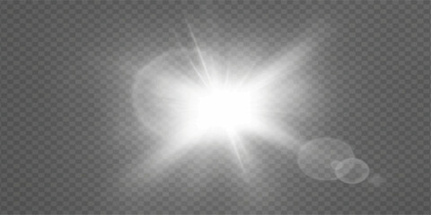 Bright blue abstract vector background with sun light burst and star flare shine illustration of ray beam and glow