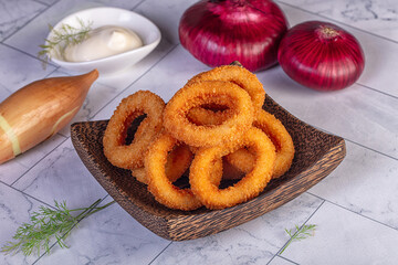 Golden fried onion rings snack