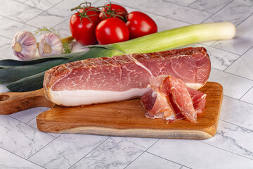 Dry parma pork meat piece