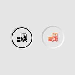 Forklift icon with driver in simple Neumorphism style.  color and black white