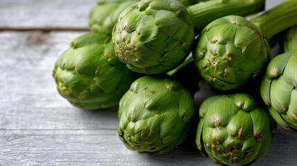 Fototapeta premium Fresh artichokes on a rustic wooden background.