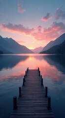 Fototapeta premium Dock on a lake with mountains in the background