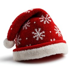 Red santa hat with snowflakes isolated on white background for christmas