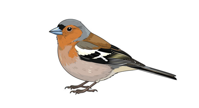 A beautifully detailed and colored illustration of a common chaffinch a small passerine bird isolated on a white background.