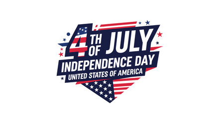 A bold and geometric 4th of July Independence Day logo with stylized text and American flag elements on a white background.