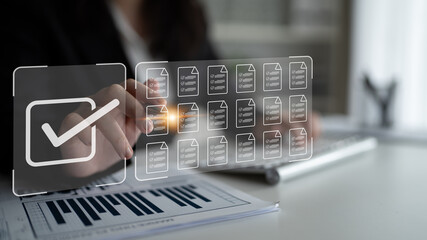 Task management concept illustrating digital checklist, document organization, and workflow tracking for project planning and productivity. Parse