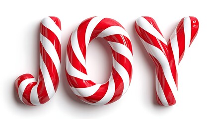 Candy cane letters spelling joy isolated on white background, christmas concept