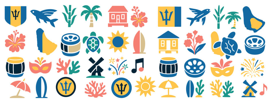 Barbados Cultural Icons Collection with Flag, Music, and Tropical Elements