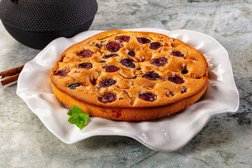 Crust homemade pie with plums