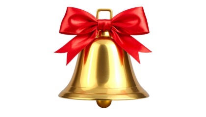 Golden Christmas Bell With Bow Decoration transparent background png