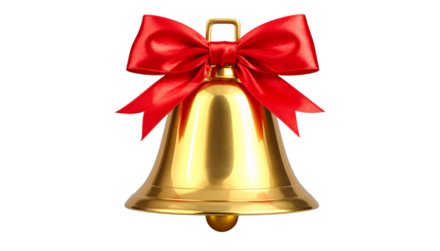Golden Christmas Bell With Bow Decoration transparent background png