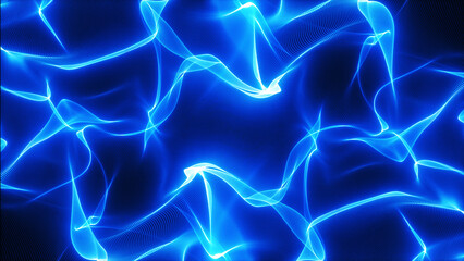 Abstract Technology Wave Line Dots Flow of Particles. Big Data Abstract Background with Shining Blue Pink Flowing Wavy Particle Stars Dust. Glittering Fly Loop on Black Background
