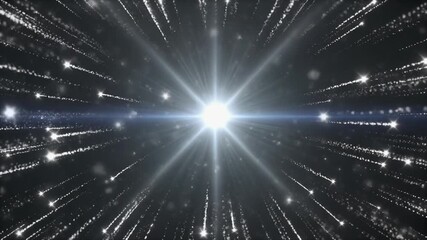 高コントラストなシルバーフレアが鋭く輝き、明るい星型パルスが連続的に点滅し、背景を埋め尽くす雪粒子が舞い広がる冬らしい映像です。
銀色の強い光と星形の閃きがクールで祝祭的な雰囲気を作り、視線を強く惹きつけます。 - Powered by Adobe