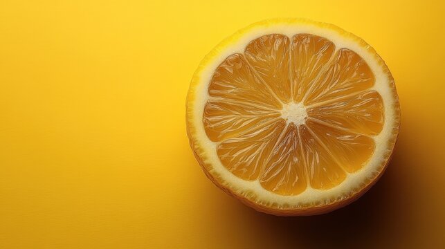 A vibrant slice of orange fruit against a bright yellow background. This image evokes freshness, citrus, and a pop of color. Suitable for food, health, and wellness themes.
