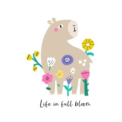 Adorable Floral Capybara Illustration. Bright Vector Art for Children’s Decor.