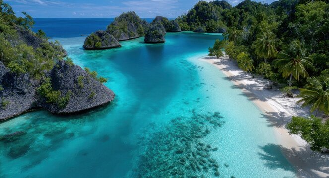 aerial view of ripa island in the western papua province, featuring turquoise waters and multiple islands with lush greenery. - Powered by Adobe