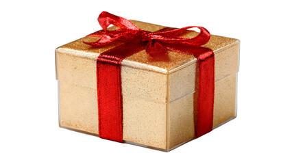 Obraz premium A golden gift box tied with a red ribbon on a black background for a special occasion present idea