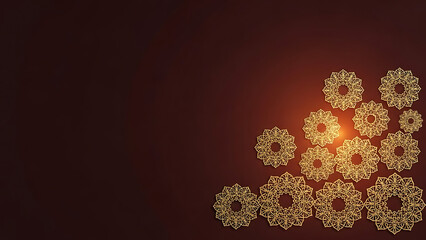 Elegant brown and golden background design featuring intricate mandalalike circular patterns and soft lighting