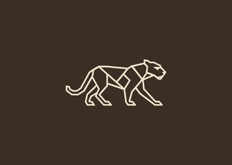 A geometric line jaguar logo created with sharp, angular strokes emphasizing its fierce eyes and sleek body, symbolizing speed, precision, and powerful agility