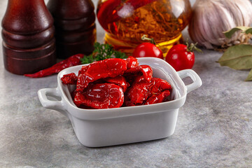 Tasty dried tomatoes in the bowl