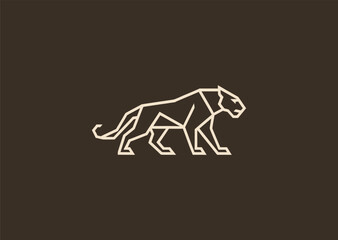 A geometric line jaguar logo created with sharp, angular strokes emphasizing its fierce eyes and sleek body, symbolizing speed, precision, and powerful agility