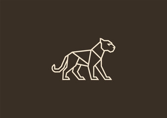 A geometric line jaguar logo created with sharp, angular strokes emphasizing its fierce eyes and sleek body, symbolizing speed, precision, and powerful agility
