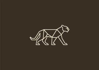 A geometric line jaguar logo created with sharp, angular strokes emphasizing its fierce eyes and sleek body, symbolizing speed, precision, and powerful agility