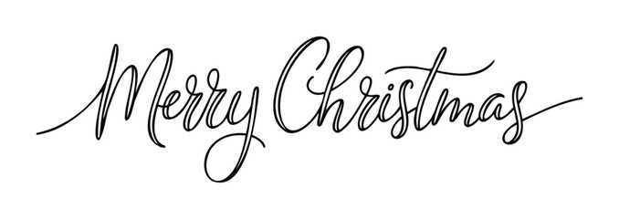 Elegant black calligraphy script saying Merry Christmas handwritten with flourish for seasonal greeting cards or holiday invitations used for winter celebration announcements