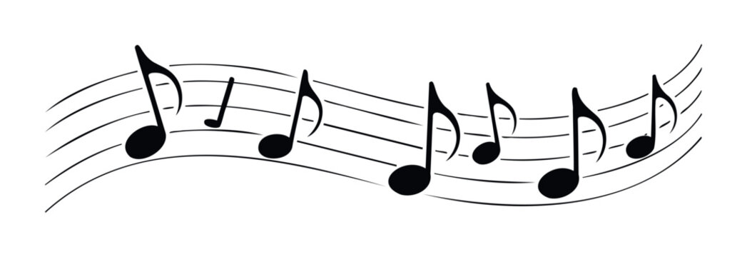 Musical notes flowing across a staff represent the joy of melody and rhythm, ideal for music promotions and creative projects.