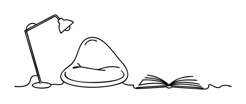 Cozy reading nook with lamp and bean bag chair inviting relaxation and study for a comfortable home or office space perfect for a quiet escape.