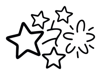 Hand drawn black stars and abstract burst elements conveying celebration, fun, and excitement for party and event themes.