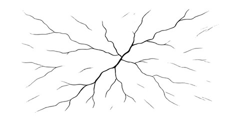 Cracked concrete wall texture with broken glass pattern and an illustration of an old tree branch