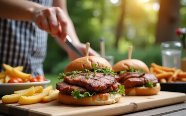 Summer barbecue delight in backyard setting. High quality