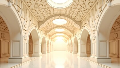 Fototapeta premium Layered Arch Geometry Enhanced by Distinct Golden Vertical Line Patterns